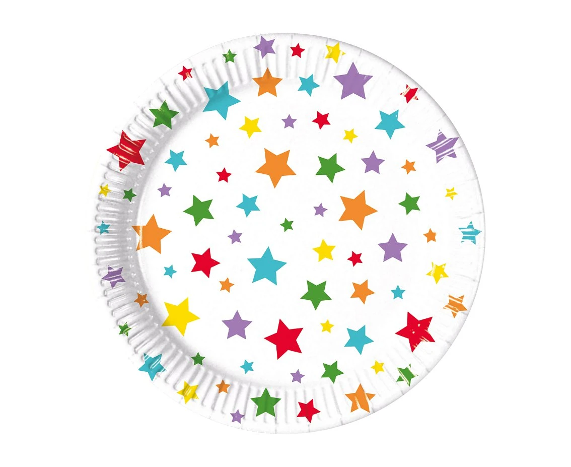 Multicolor Bright Stars paper plates, 20 cm, 8 pcs.