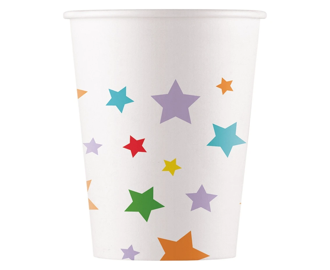 Multicolor Bright Stars paper cups, 200ml, 8 pcs.