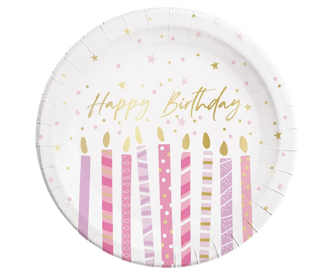 Birthday Candles paper plates, 23 cm, 8 pcs. EOL