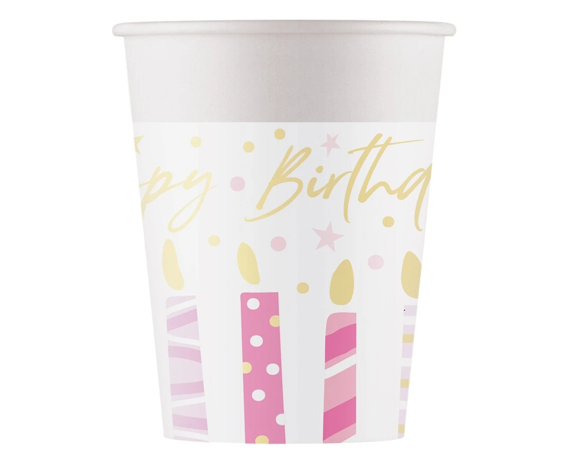 Birthday Candles paper cups, 200ml, 8 pcs.