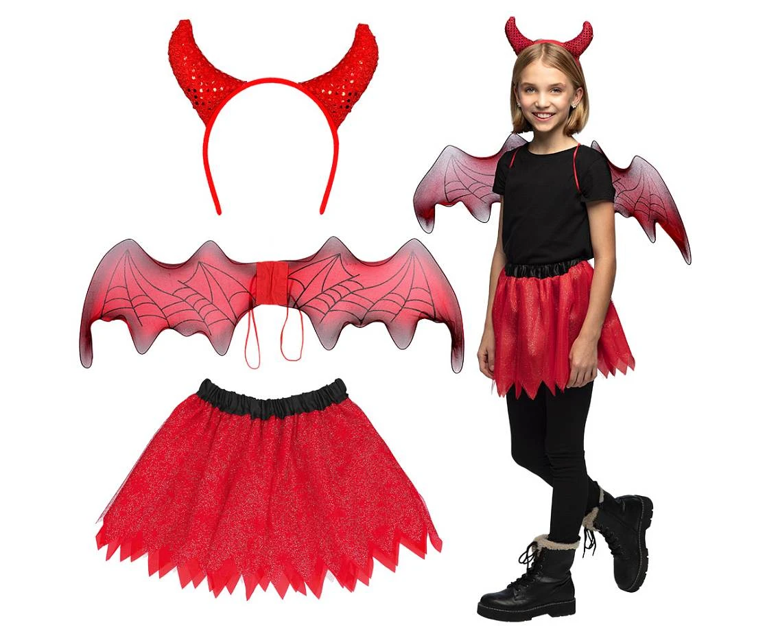 Set flying Evil for kids (headband, skirt, wings)