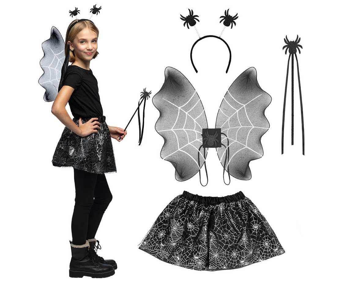 Set flying Spider girl for kids (headband, skirt, wings, wand)