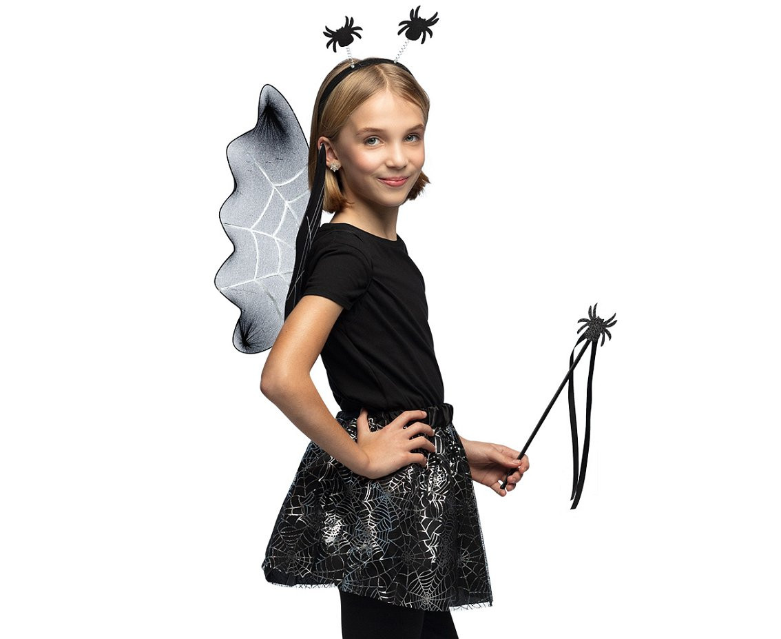 Set flying Spider girl for kids (headband, skirt, wings, wand)
