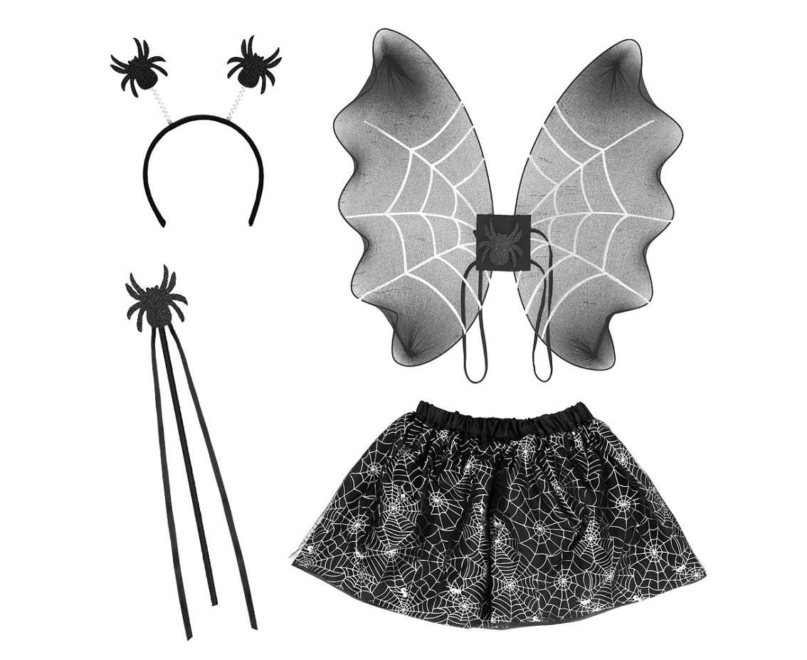 Set flying Spider girl for kids (headband, skirt, wings, wand)