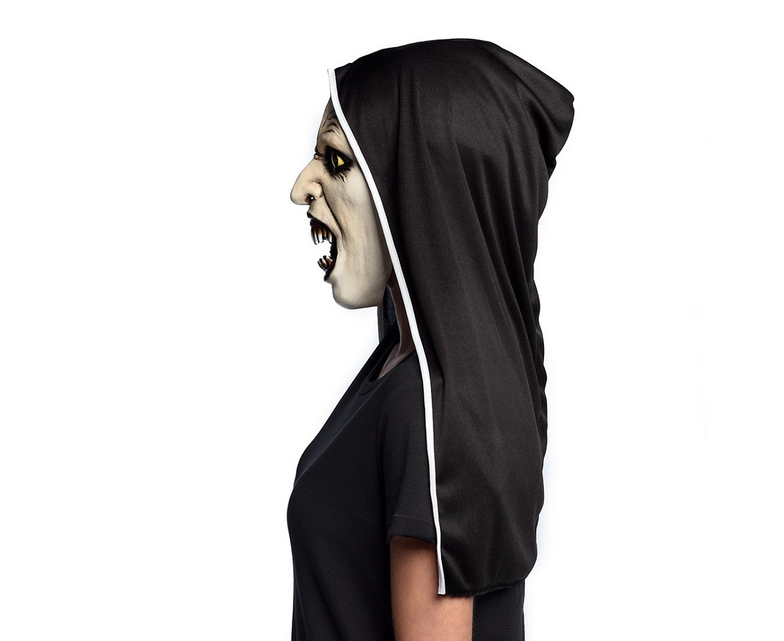 Latex mask with hood, Screaming Nun