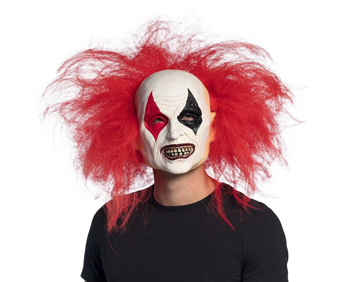 Latex mask with hair, clown Ruddy