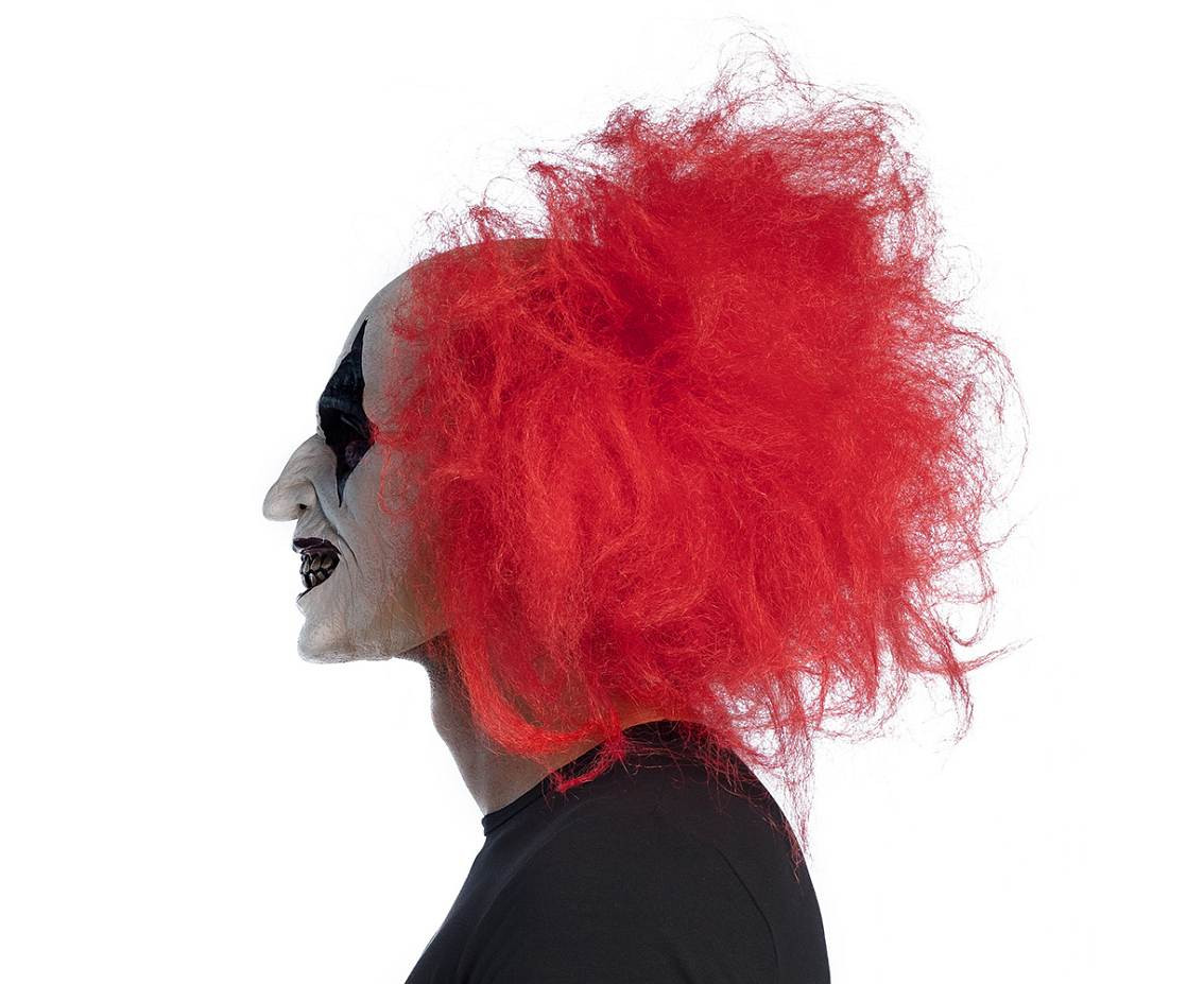 Latex mask with hair, clown Ruddy