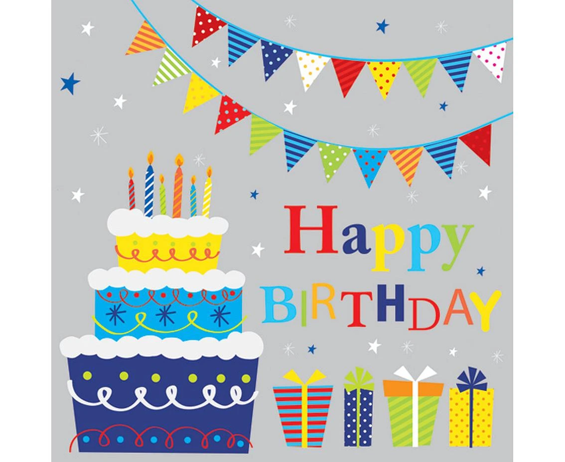 POLMAK paper napkins B''day Cake with Gifts and Garlands, 33 x 33 cm,  20 pcs