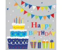 POLMAK paper napkins B''day Cake with Gifts and Garlands, 33 x 33 cm,  20 pcs