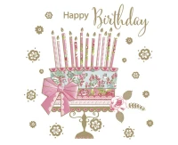 POLMAK Paper napkins Happy B''day Cake on Gold Stand, 20 pcs.