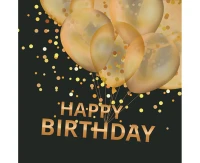 POLMAK Paper napkins Gold Balloons Happy B-day on Black, 33 x 33 cm,  20 pcs