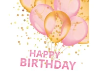 POLMAK Paper napkins Gold&Pink Balloons Happy B-day, 33 x 33 cm,  20 pcs