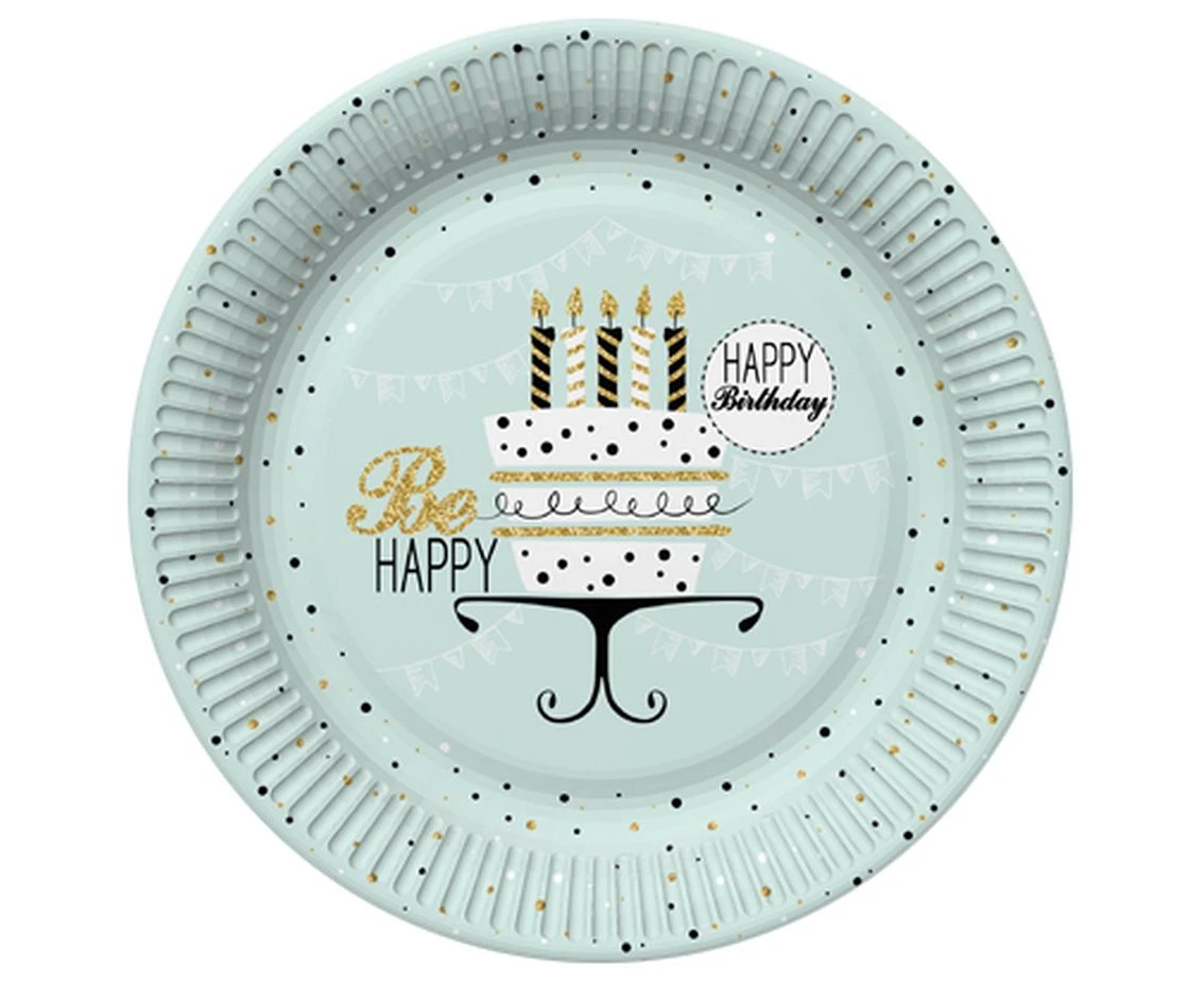 POLMAK Paper plates Mint and Happy B-day, 18 cm,  8 pcs