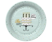 POLMAK Paper plates Mint and Happy B-day, 18 cm,  8 pcs
