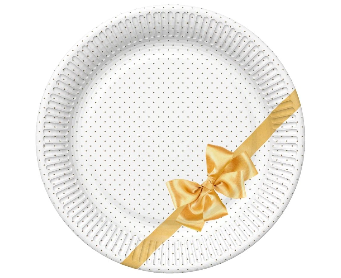 POLMAK Paper plates, Golden Bow, 18 cm, 8 pcs.
