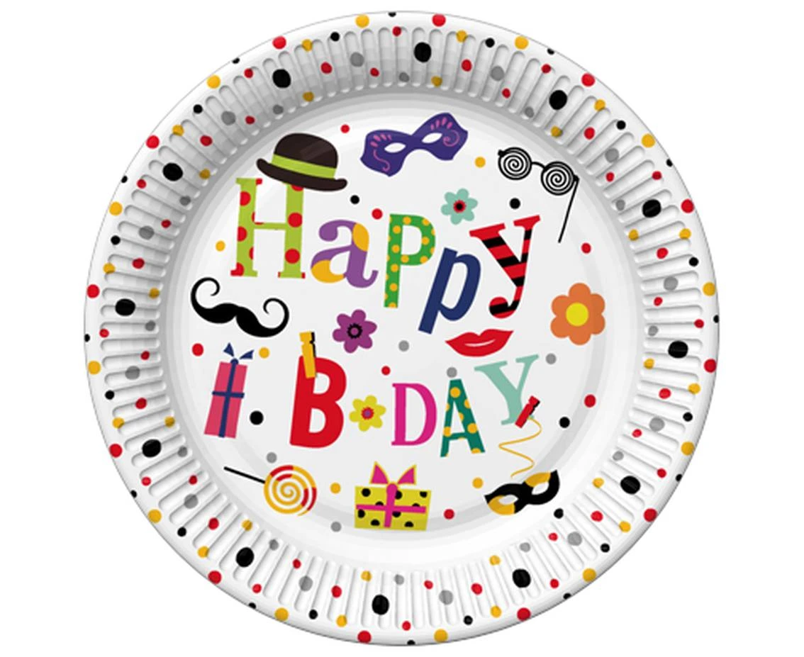 POLMAK Funny Birthday paper plates, 18 cm, 8 pcs.