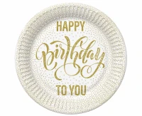 POLMAK Paper plates Happy Birthday Dotted Gold, 18 cm,  8 pcs