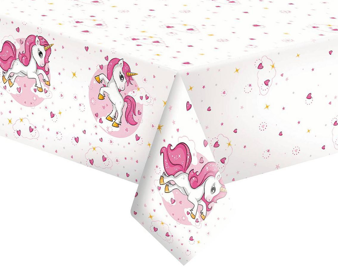 POLMAK Paper tablecloth Pink Heart Unicorn, 120 x 180 cm