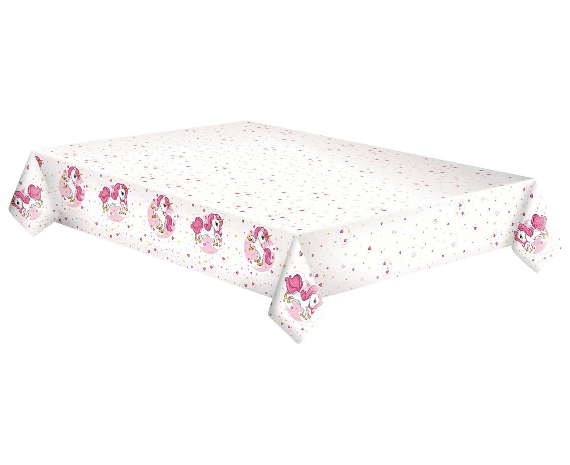 POLMAK Paper tablecloth Pink Heart Unicorn, 120 x 180 cm