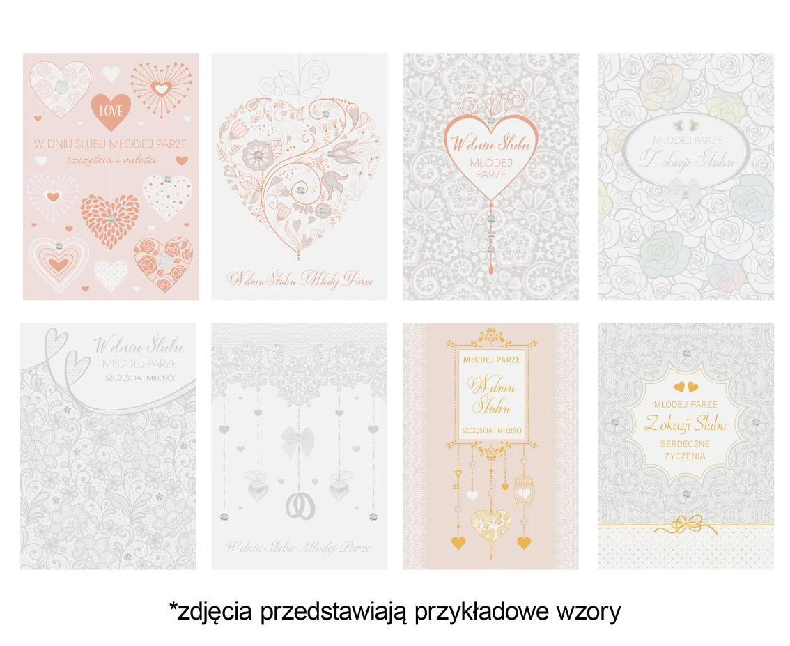 POLMAK Greeting card 127x180 Wedding set. 705 Graphic - Lace, Flowers, Hearts