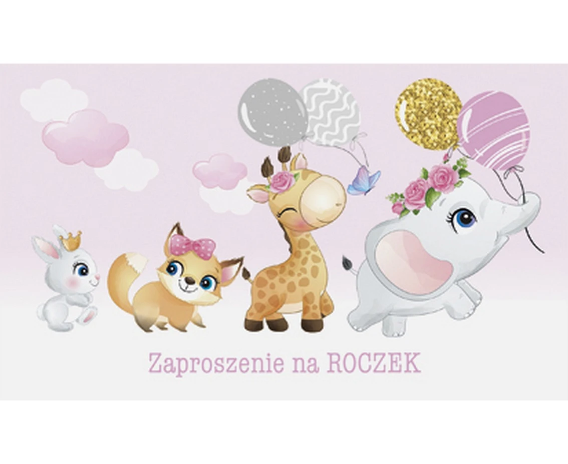 POLMAK One-year-old birthday invitation, Animals, 10 pcs.