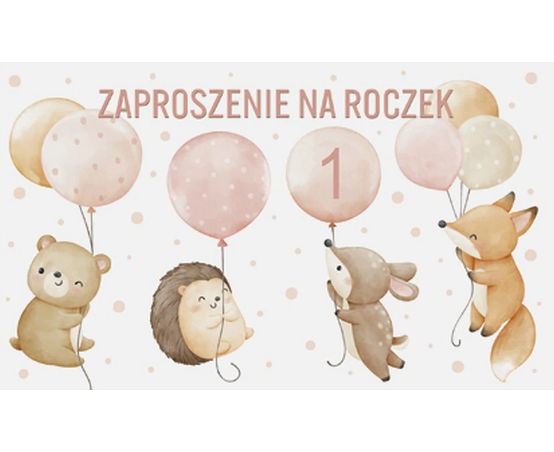 POLMAK One-year-old birthday invitation, animals, 10 pcs.