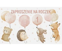 POLMAK One-year-old birthday invitation, animals, 10 pcs.