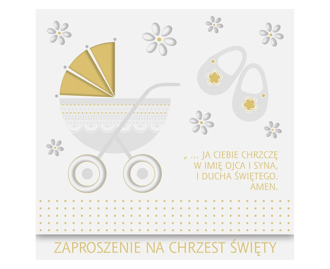 POLMAK Invitation card SQUARE ZKW 120x120 Baptism nr 56254 Kids - Gold ,10 pcs
