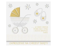POLMAK Invitation card SQUARE ZKW 120x120 Baptism nr 56254 Kids - Gold ,10 pcs
