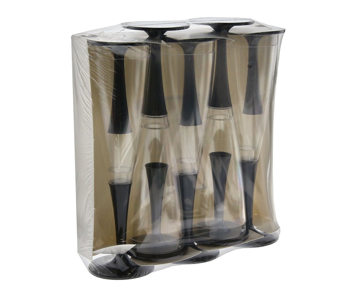 Champagne glasses, reusable, black leg, 10 pcs.