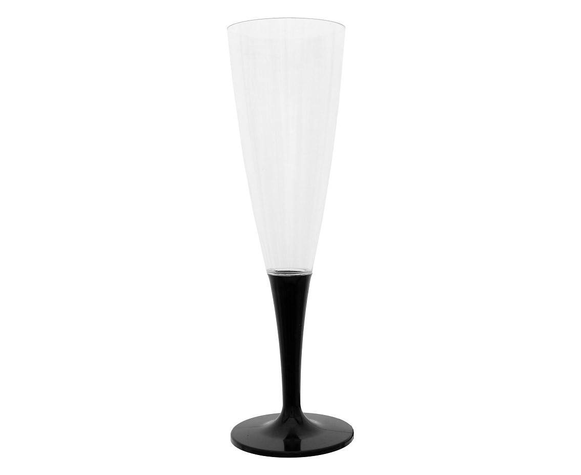 Champagne glasses, reusable, black leg, 10 pcs.