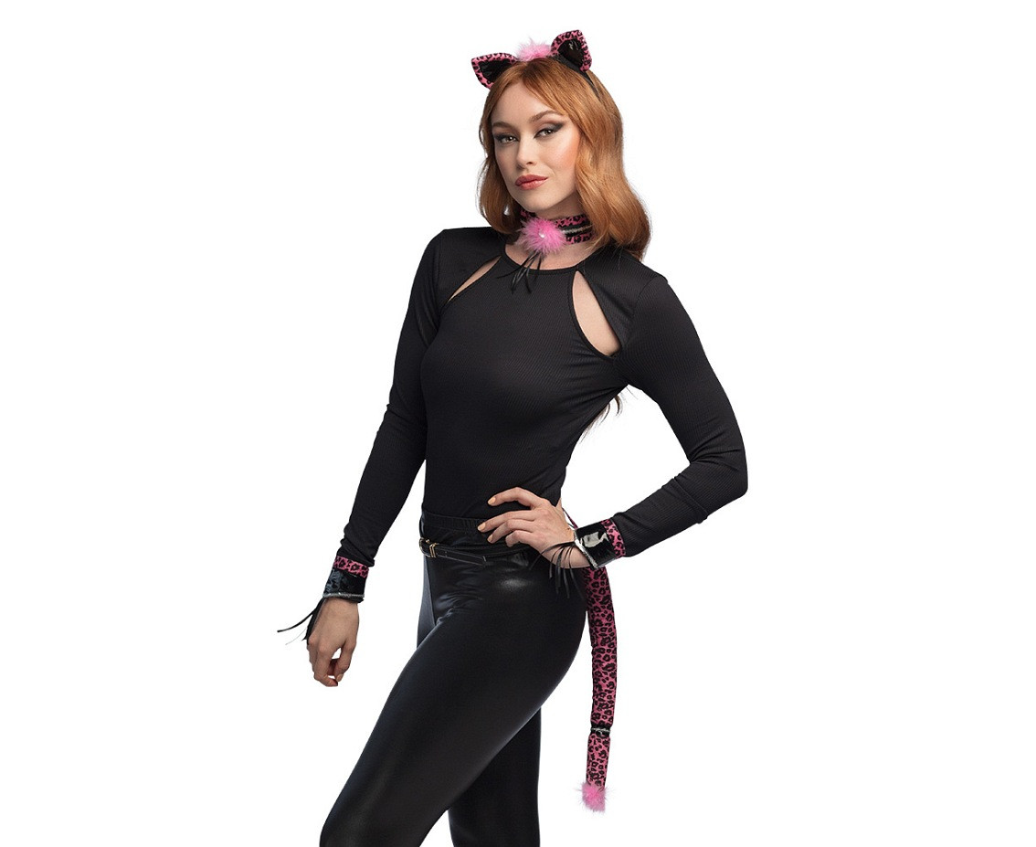Set Pink Leopard (Diadem, choker, 2 bracelets, tail)