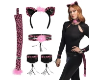 Set Pink Leopard (Diadem, choker, 2 bracelets, tail)