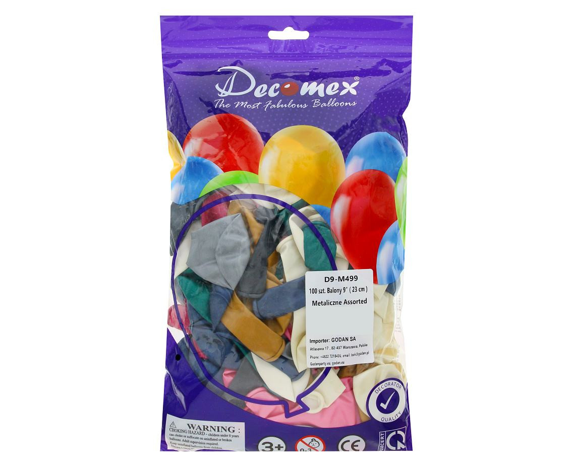 Balloons Decomex 9", metallic mix, 100pcs