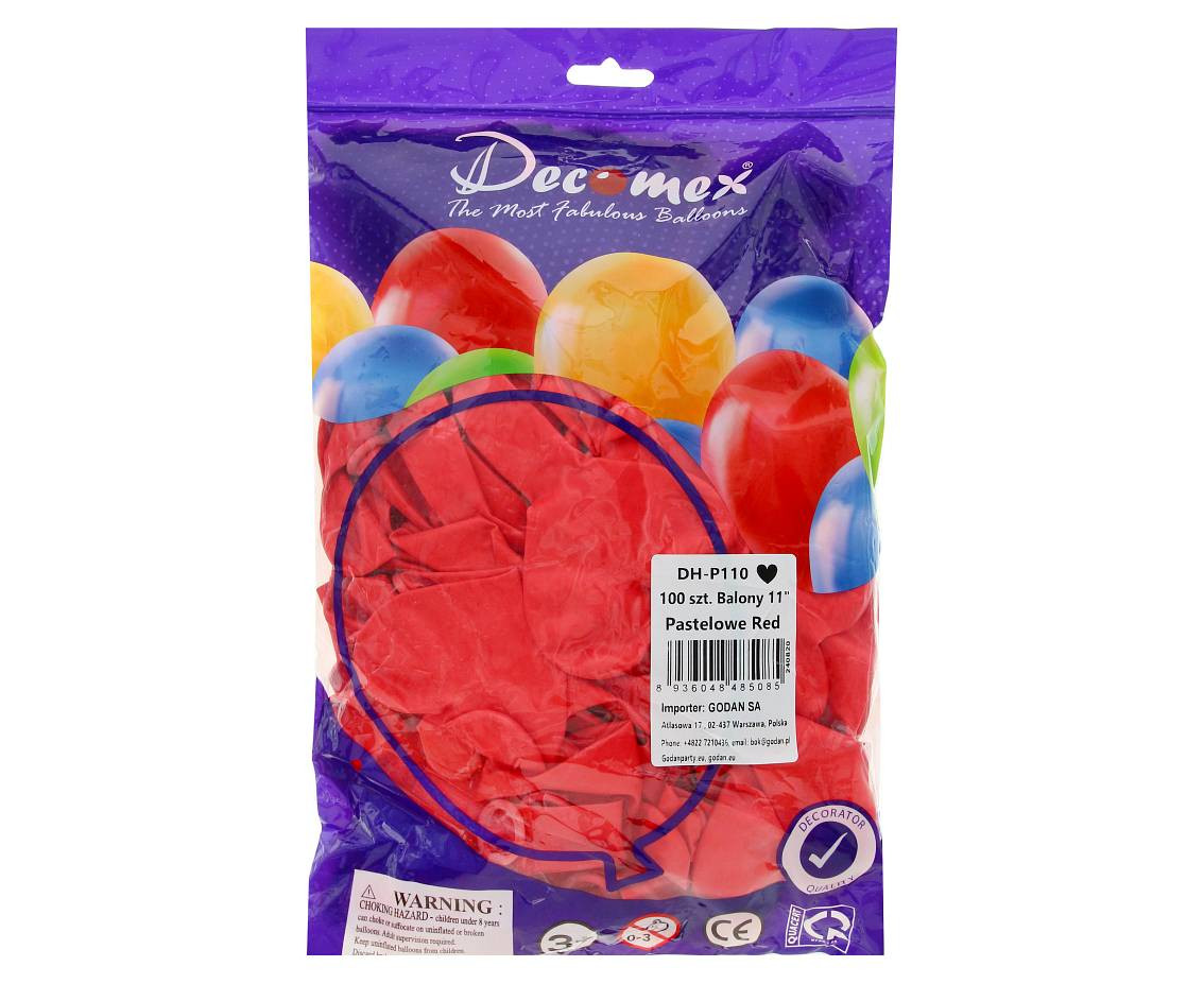Balloons Decomex 11", pastel red heart, 100pcs