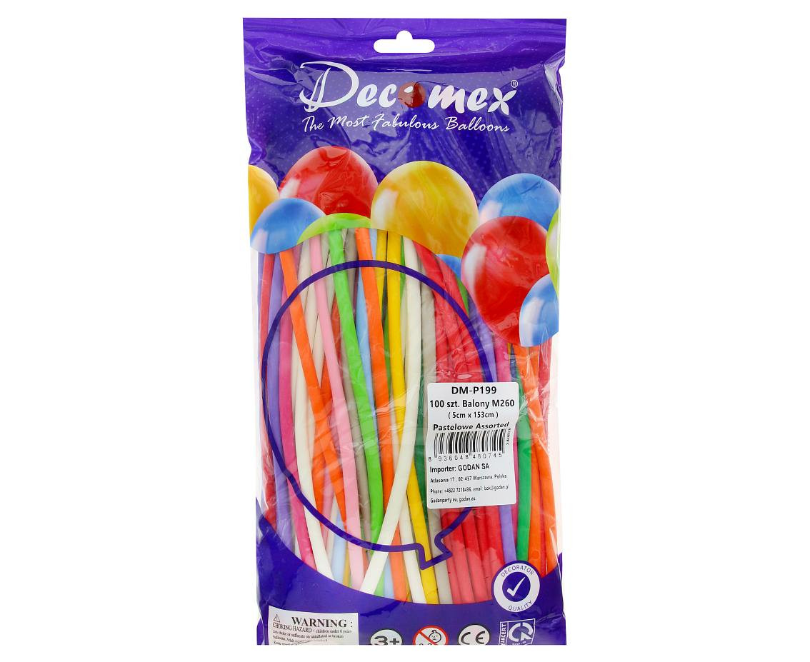 Balloons Decomex, M260 pastel mix, 100pcs