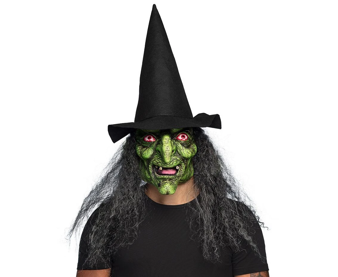 Latex head mask Witch Lucinda with hair and witch hat