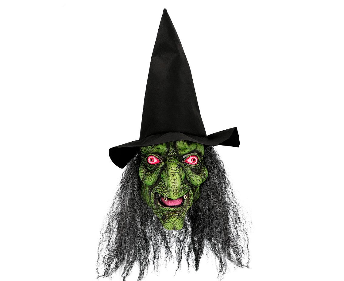 Latex head mask Witch Lucinda with hair and witch hat