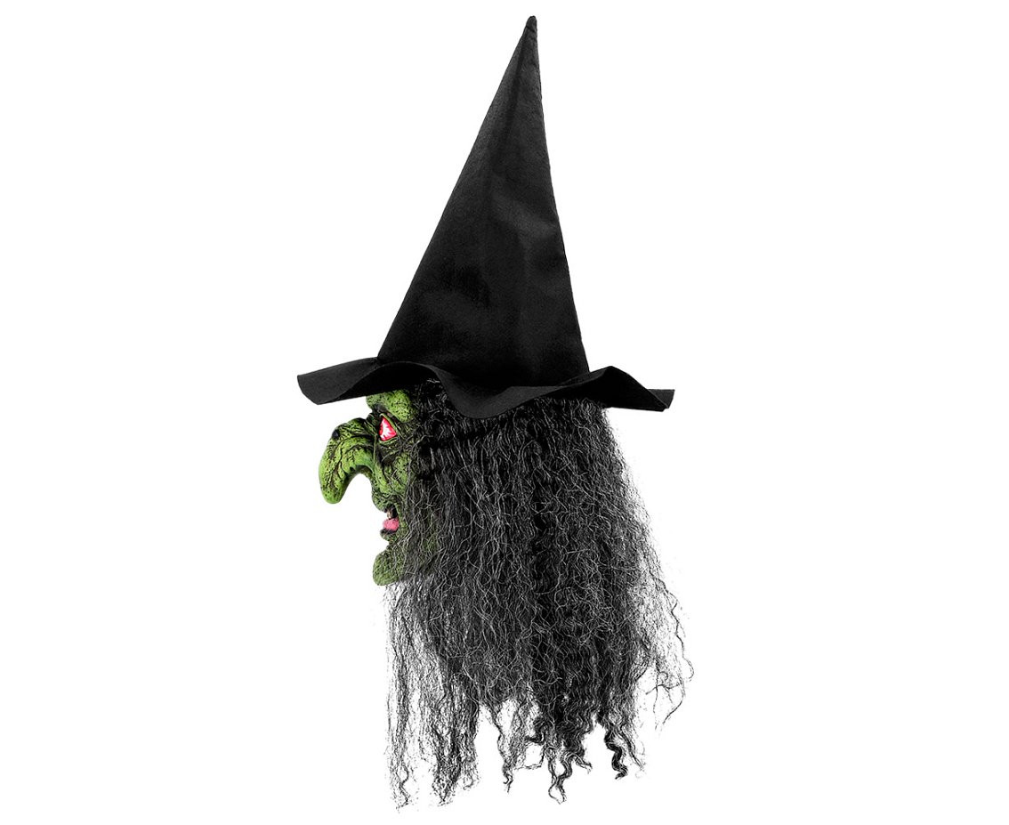 Latex head mask Witch Lucinda with hair and witch hat