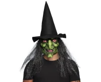 Latex head mask Witch Lucinda with hair and witch hat