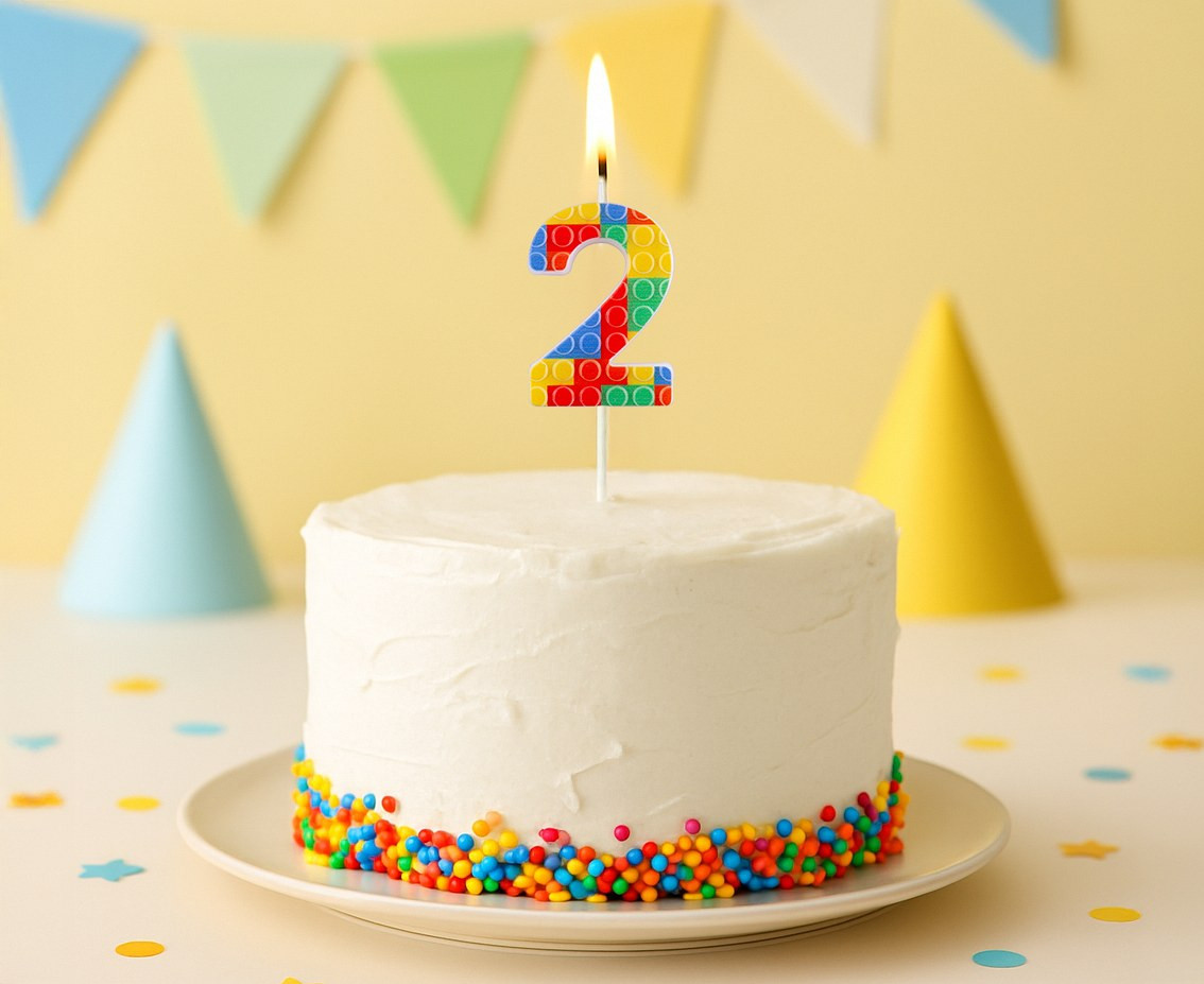 Pick blocks candle digit 2, multicolor, total length 10,5 cm