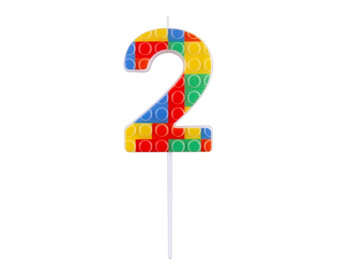 Pick blocks candle digit 2, multicolor, total length 10,5 cm