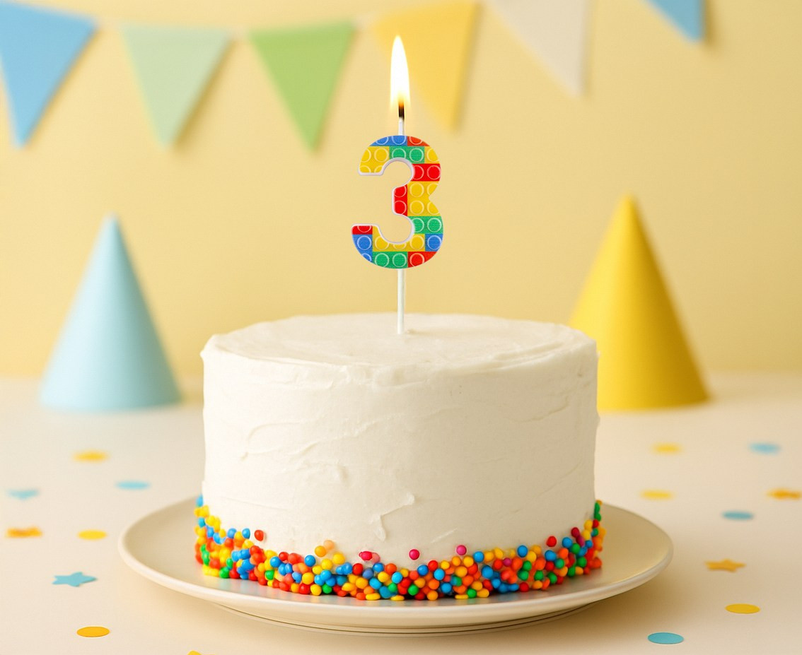 Pick blocks candle digit 3, multicolor, total length 10,5 cm