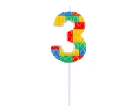 Pick blocks candle digit 3, multicolor, total length 10,5 cm
