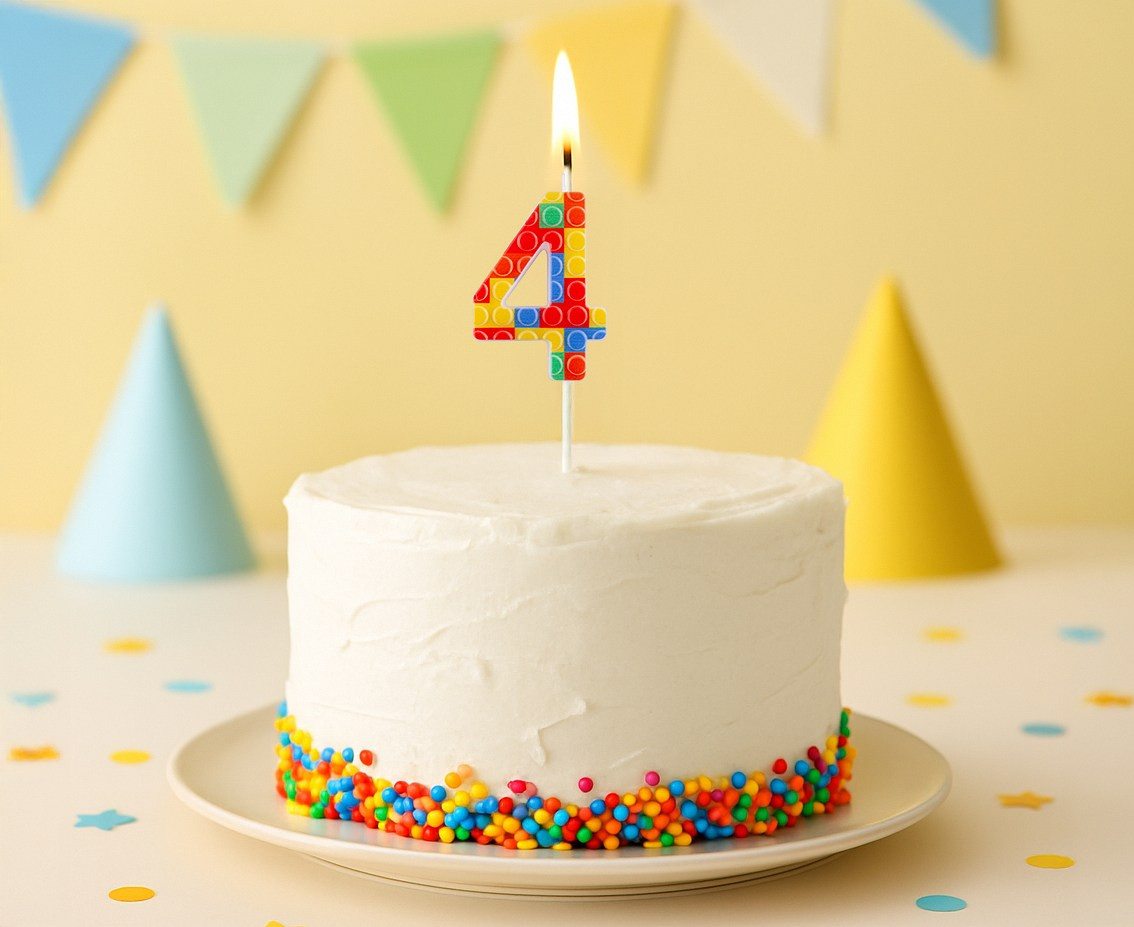 Pick blocks candle digit 4, multicolor, total length 10,5 cm