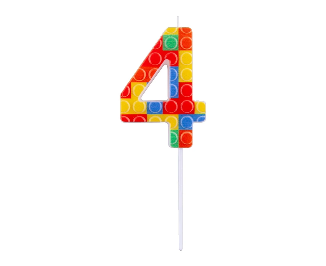 Pick blocks candle digit 4, multicolor, total length 10,5 cm