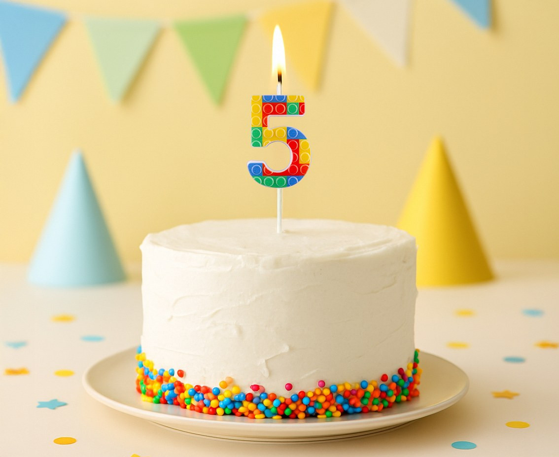 Pick blocks candle digit 5, multicolor, total length 10,5 cm