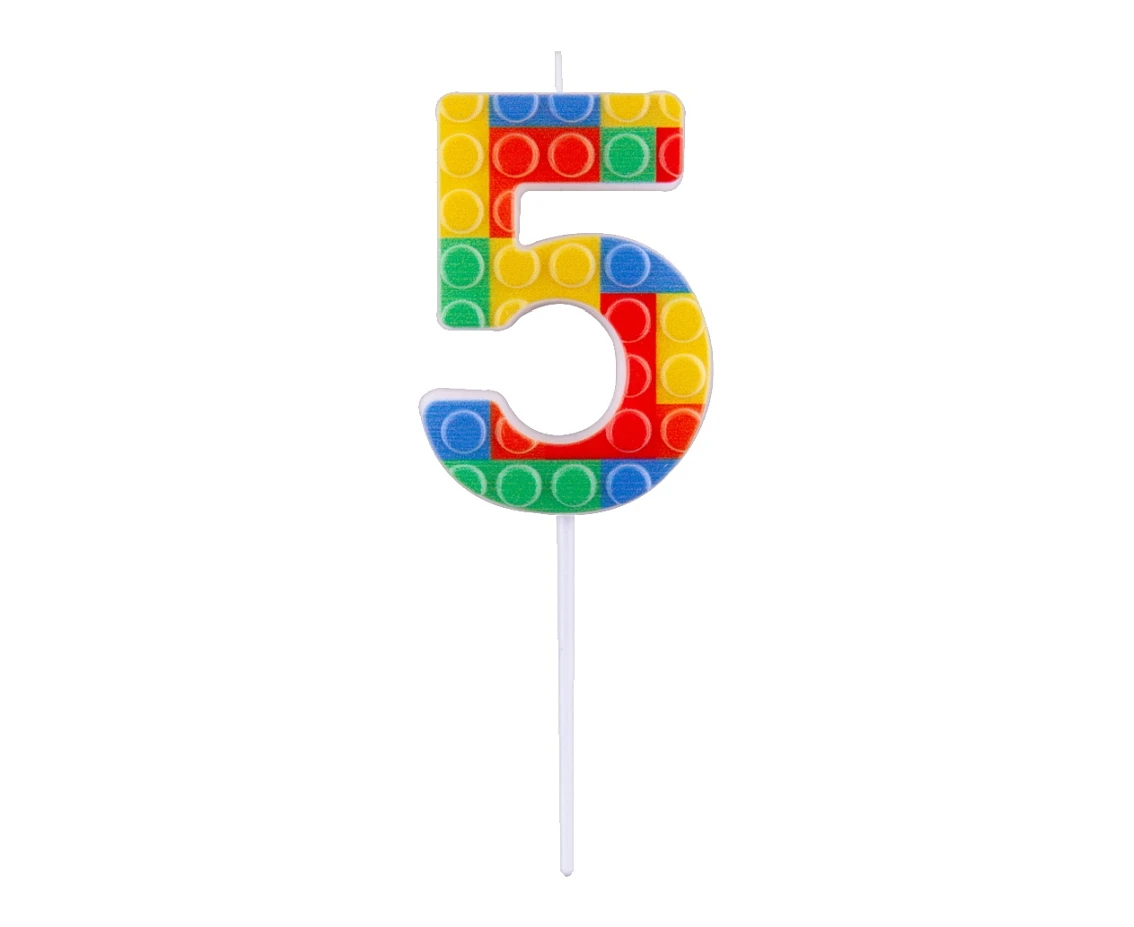 Pick blocks candle digit 5, multicolor, total length 10,5 cm