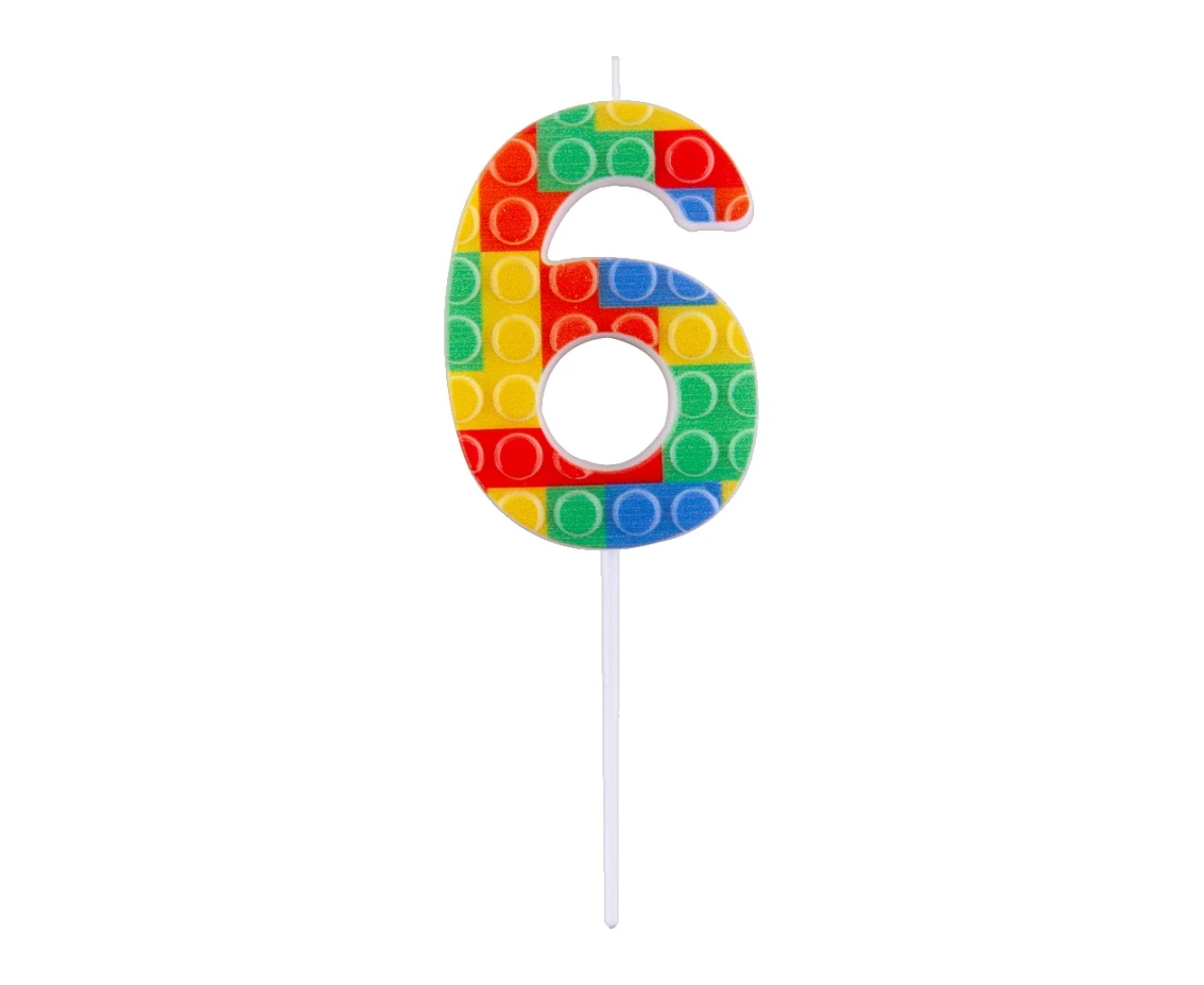 Pick blocks candle digit 6, multicolor, total length 10,5 cm