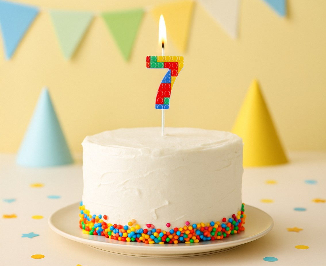 Pick blocks candle digit 7, multicolor, total length 10,5 cm